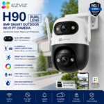EZVIZ H90 Dual Lens 8MP Smart Outdoor Wi-Fi Security Camera (4MP + 4MP) with AI Auto Tracking & Color Night Vision